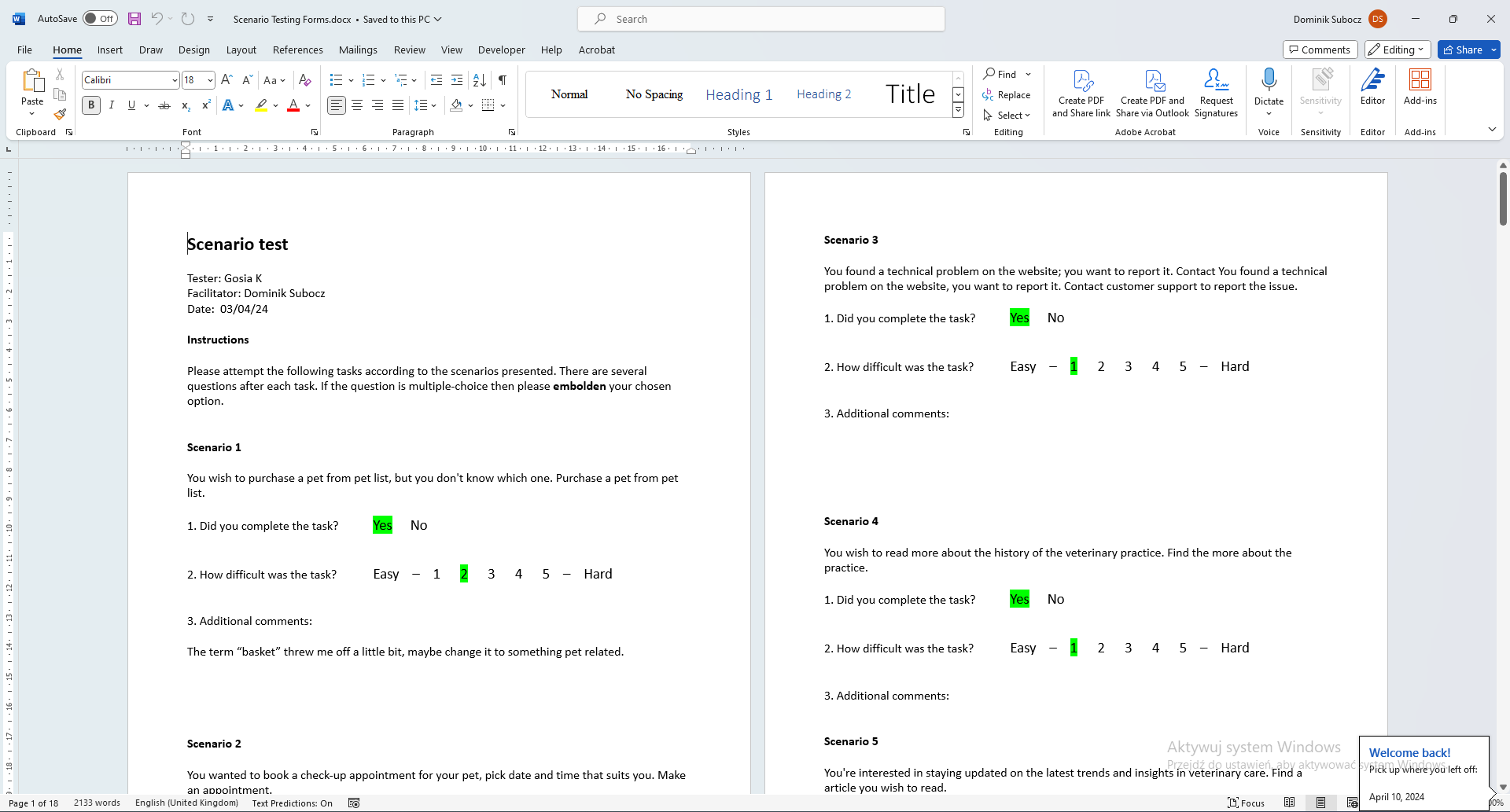 Screenshot of journal excel file